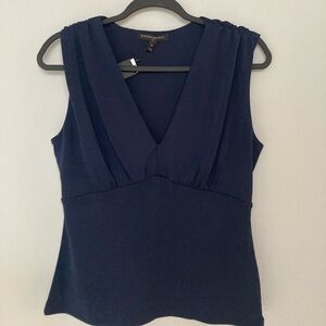 Shirred V-Neck Top silky Navy Blue fully lined